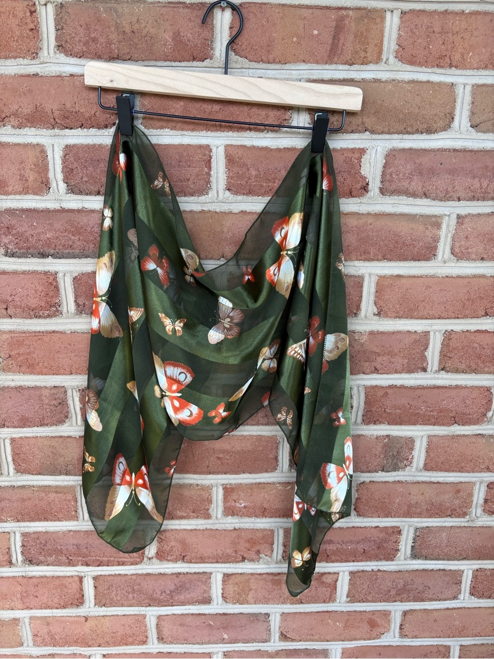 Olive Green Butterfly Print Lightweight Scarf